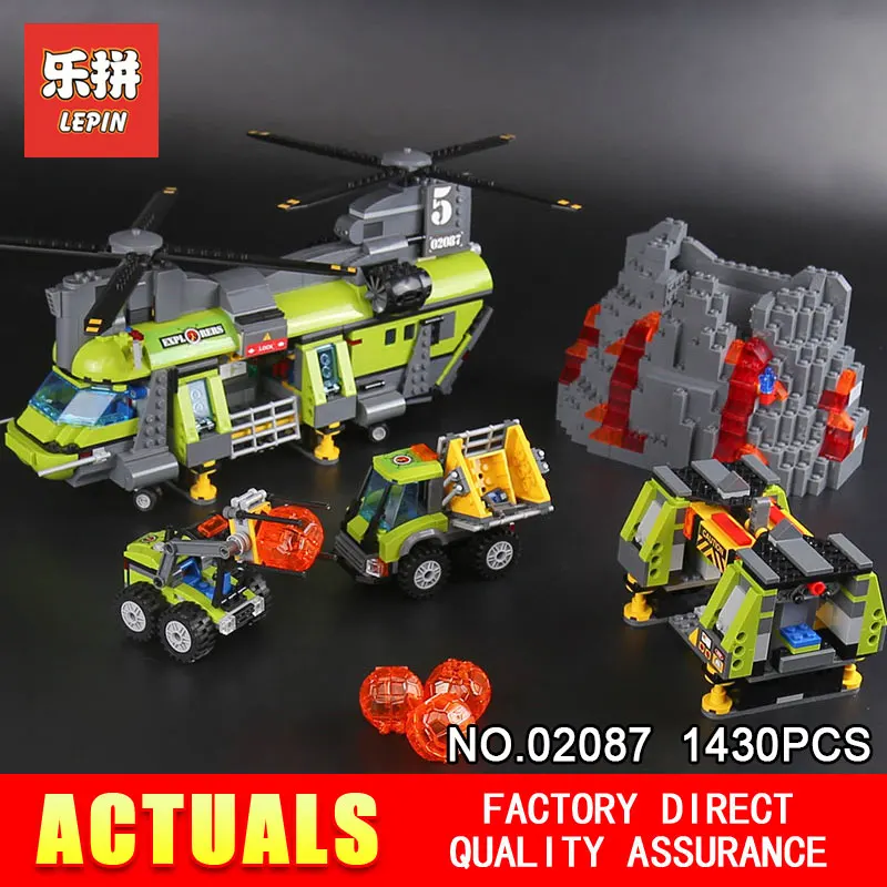 

Lepin 02087 1430Pcs City Series The Volcano Heavy-Lift Helicopter Set 60125 Building Blocks Bricks New Year DIY Gifts for boys