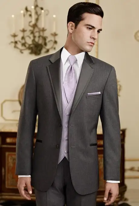 Custom Made Two Buttons Charcoal Groom Tuxedos Notch Lapel Suit Groomsman Men Wedding Suits( jacket+Pants+vest+tie) | Мужская одежда