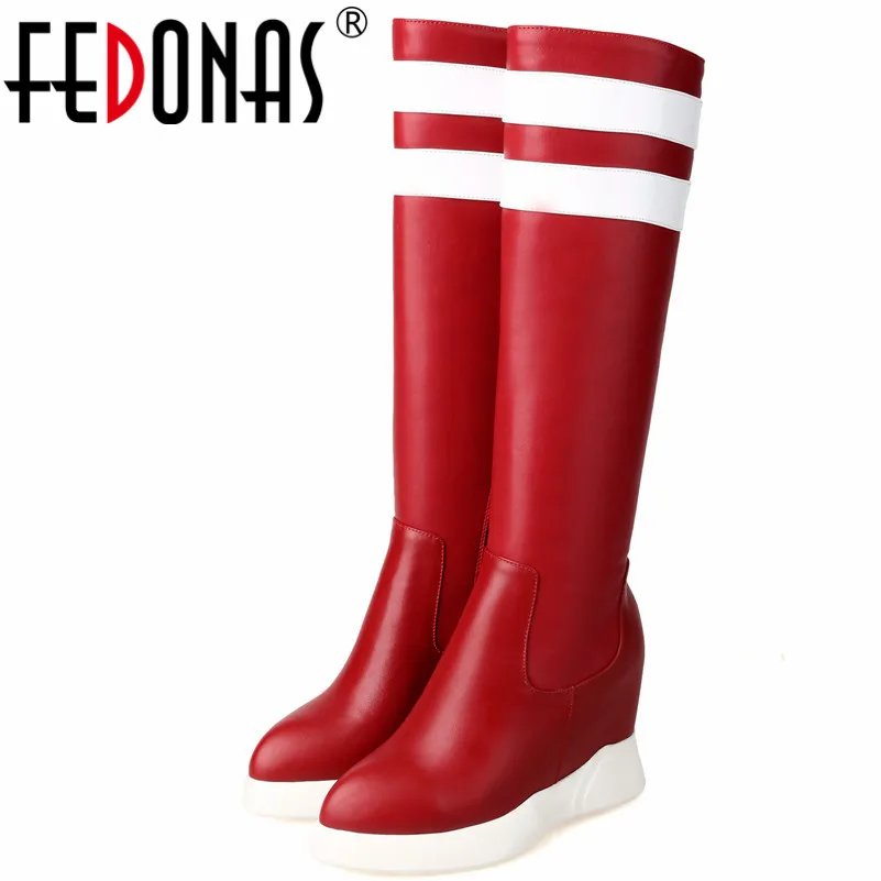 

FEDONAS Fashion Brand Women Knee High Boots Wedges High Heels Pointed Toe Long Autumn Winter Ladies Shoes Woman Long Winter Boot