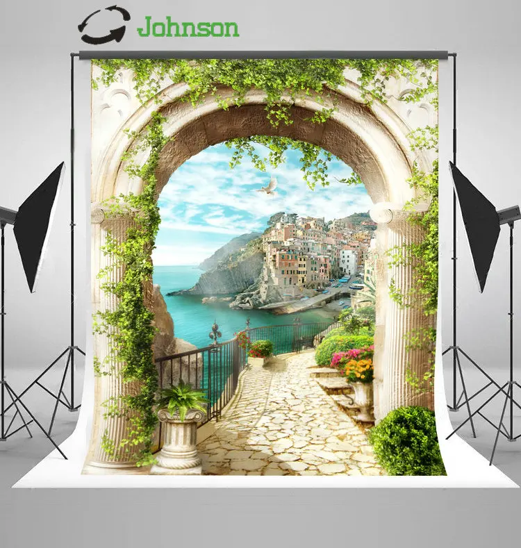Arch Column Door Flower Leaves Column Sea Beach Village