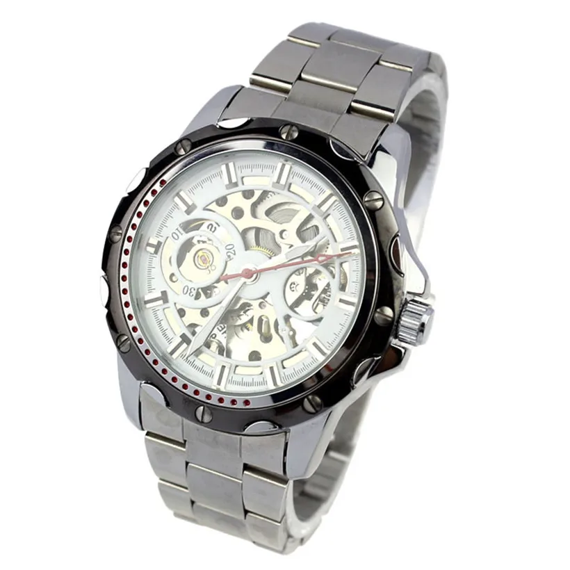 

Creative Watches Men Luxury Pierced Stainless Steel Band Men Skeleton Automatic Mechanical Waterproof Watches relogio masculino