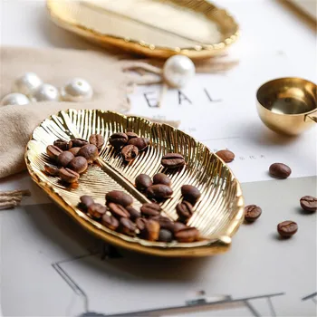 

Gold Leaf Storage Tray Scandinavian Jewelry Display Pallet Table Snack Dessert Ceramic Dish Nordic Decor Organizer Plate