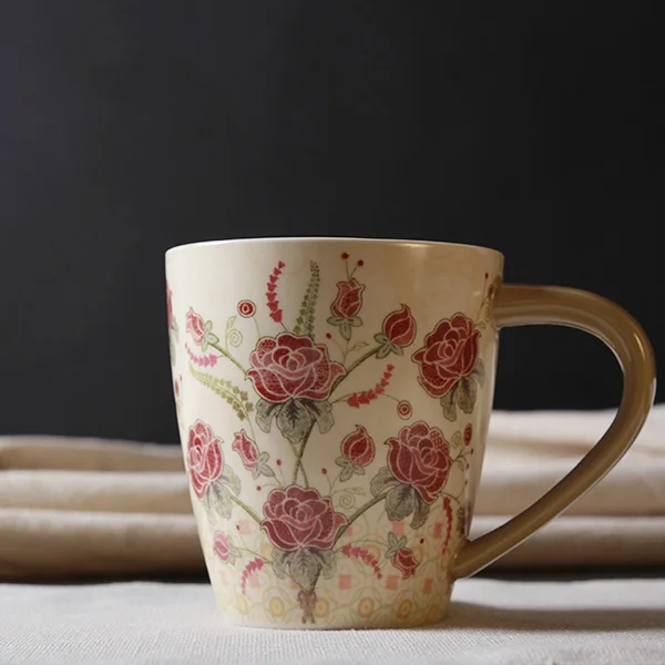 Brand high quality garden rose pastoral drinkware decorative mug handgrip ceramic drinking milk
