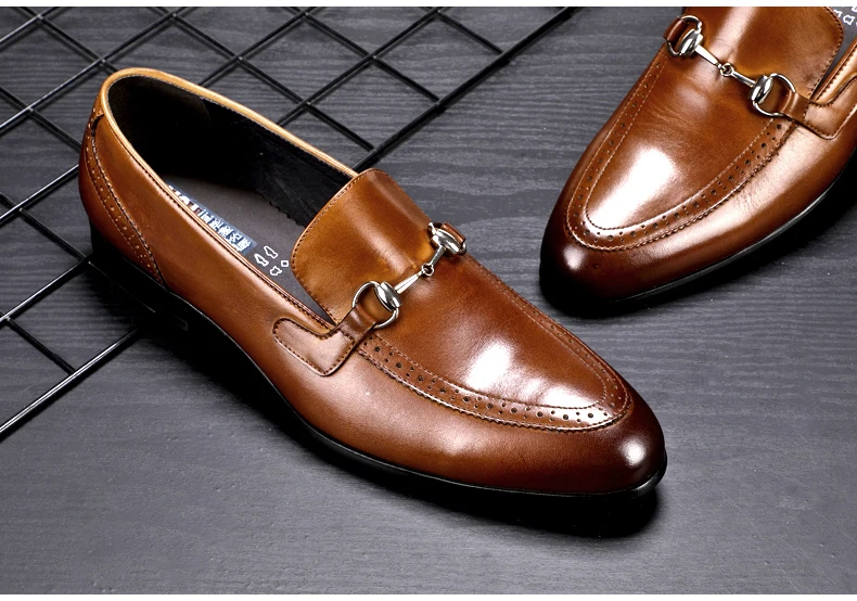Men's Leather Casual Shoes' Business Black Oxfords Genuine Leather Shoes Men Big Size Wedding Casual Shoes Men Brown Loafers New (15)