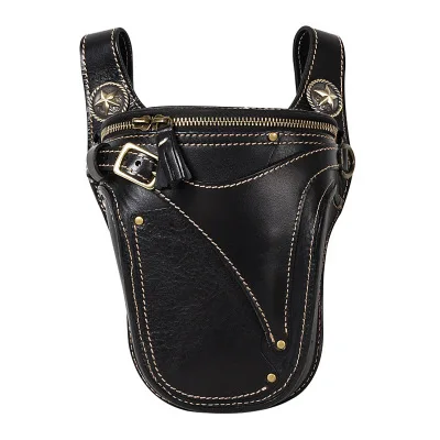 

Punk New Men's Five-Pointed Star Black Personality Pocket Zipper Irregular Triangle Rivets Leather Friends Rock Pockets