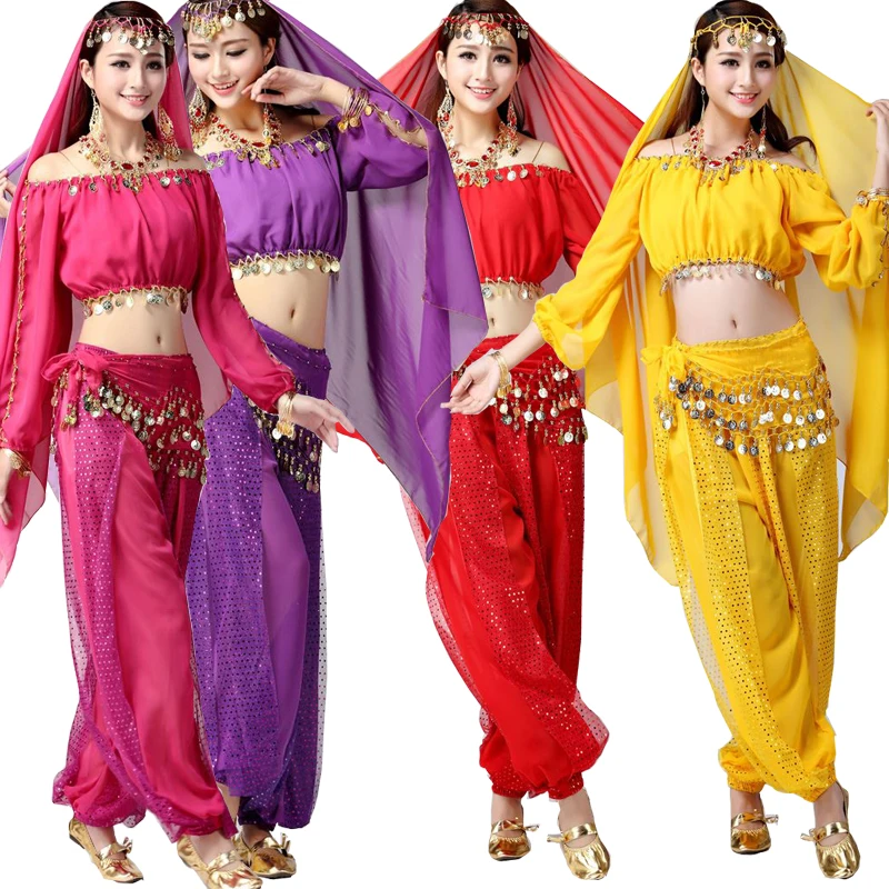 Top+Pant+Belt+Veil Women Belly Dance Performance Costumes