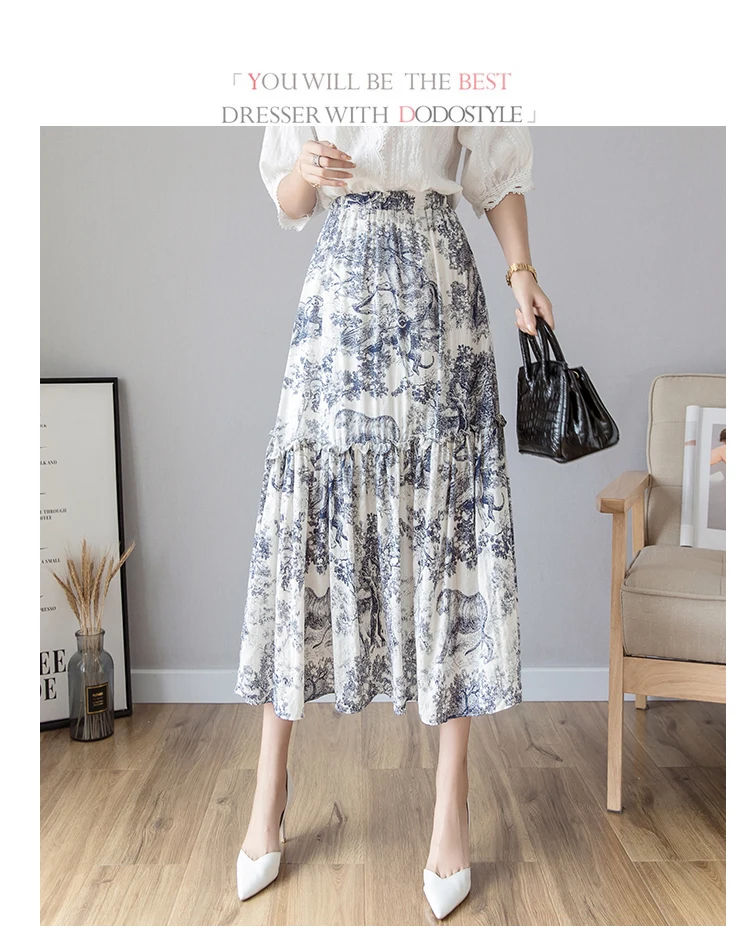 Новая Осенняя подиумная Женская длинная юбка, роскошная дизайнерская винтажная животная печать, эластичная талия, модная плиссированная юбка, хлопковая юбка