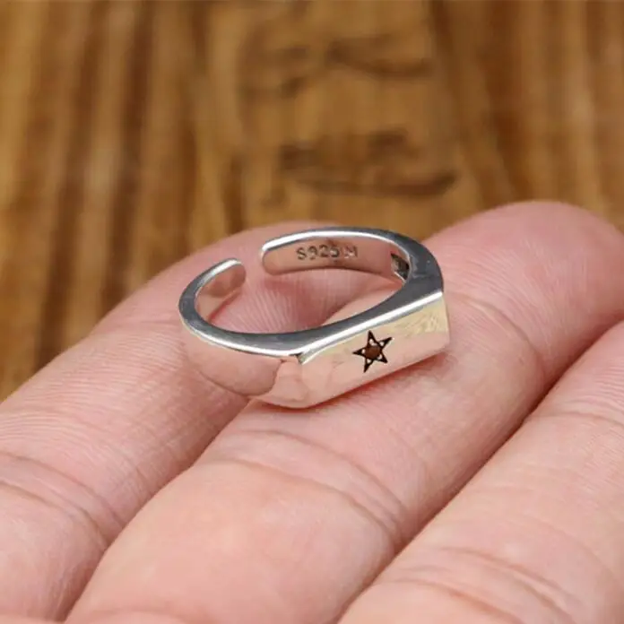 

Pentangle Star With CZ Red Stone Cuff Band Tail Ring Men Women 100% Real Sterling Silver 925 Simple Band 925 Mens Jewelry