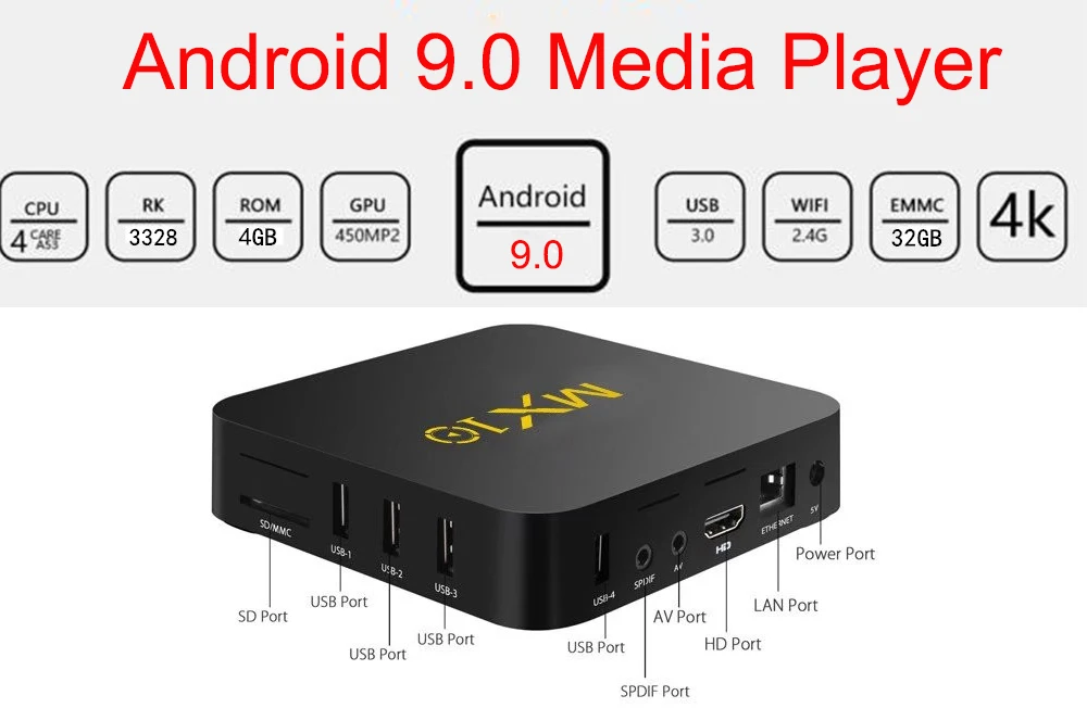 MX10 ТВ приставка Android 9,0 RK3328 четырехъядерный 64 бит DDR 4 ГБ 32 ГБ 4K HD Wifi 100M LAN USB 3,0 KD медиаплеер Pk H96 Pro 3g 32G ТВ приставка