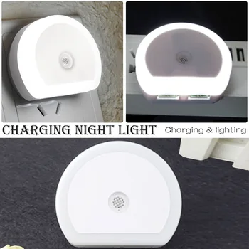 

LED Night Light with Dual USB Port 36V Light Sensor Control Room Home Lighting Plug-in Wall Lamp EU Plug Socket Lamp