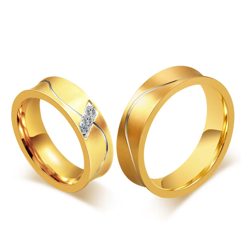 Unique Alliance Anel Ouro Titanium Promise Wedding Band Couple Rings Pair Set for men and women Gold Color Anillos VR325