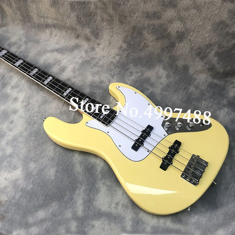 High quality milk yellow electric bass guitar, yellow paint, maple neck