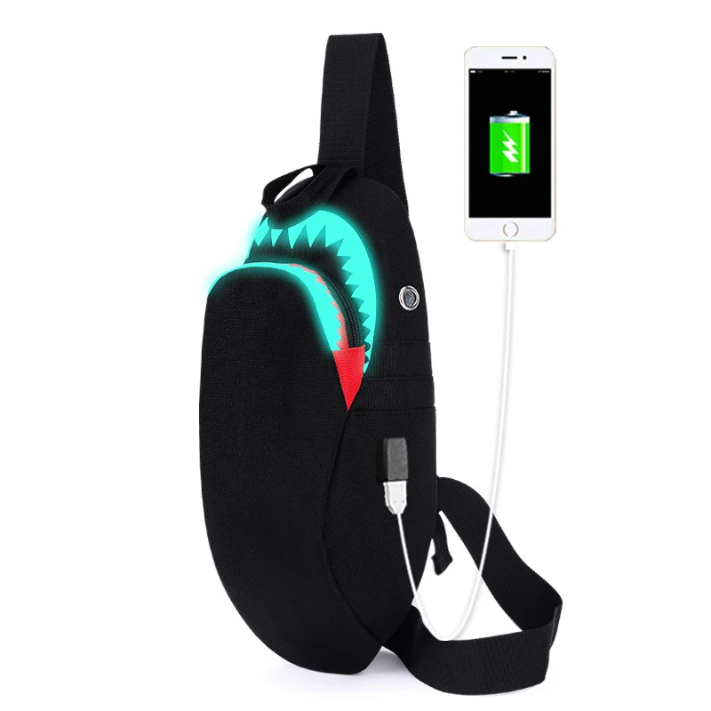 Fashion Luminous Student School Bags USB Charging Men's Shark School Backpacks Chest Bag Teenager Boy Girls Travel Women Mochila