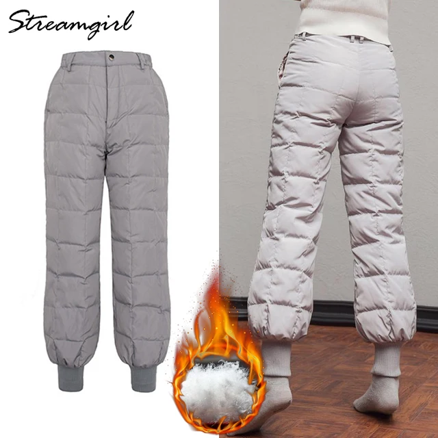 Women Thick Down Pants Female Black High Waist Warm Women Winter Down