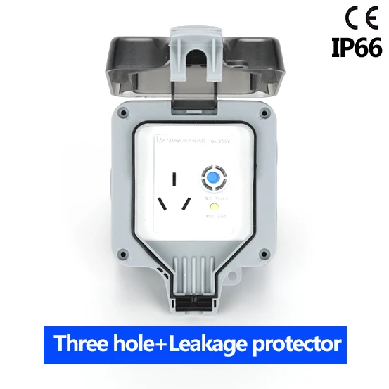

IP66 waterproof socket weatherproof three hole protector Outdoor Wall Power Socket 16A Standard Electrical Outlet Grounded