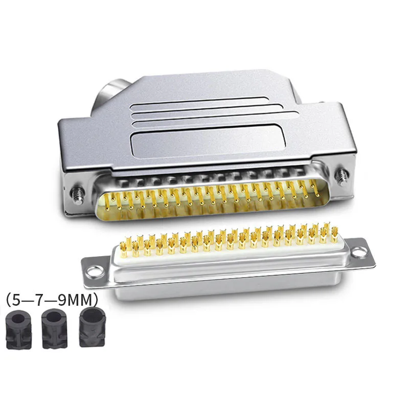 

DB37 Metal Connector 90° Socket Shell Plug Gold-Plated Copper Contactor 37 Pin Port Socket Female Adapter 2 Row