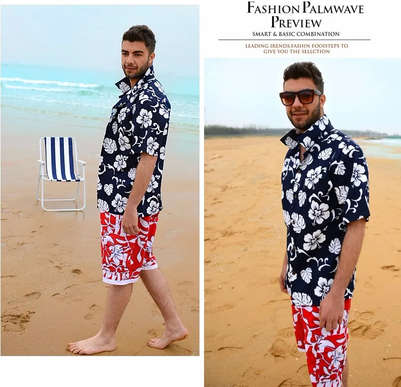 Бренд для мужчин США Размеры цветочный короткий рукав рубашка повседневные рубашки Летний стиль хлопок пляжный отдых Гавайский принт