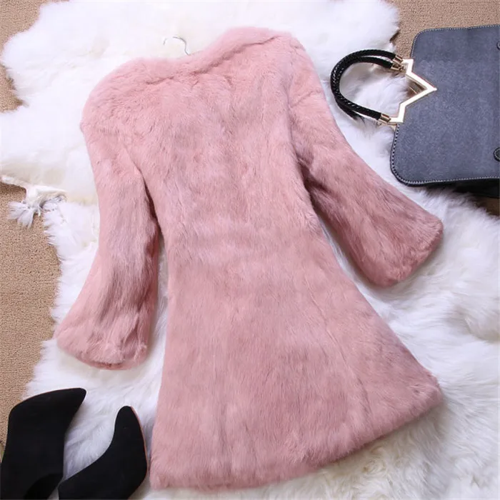 Этель Anderson, женское длинное пальто с 3/4 рукавом из натурального кроличьего меха, куртка из натурального меха, винтажная Стильная верхняя одежда(пояс в комплект не входит - Цвет: Light Pink