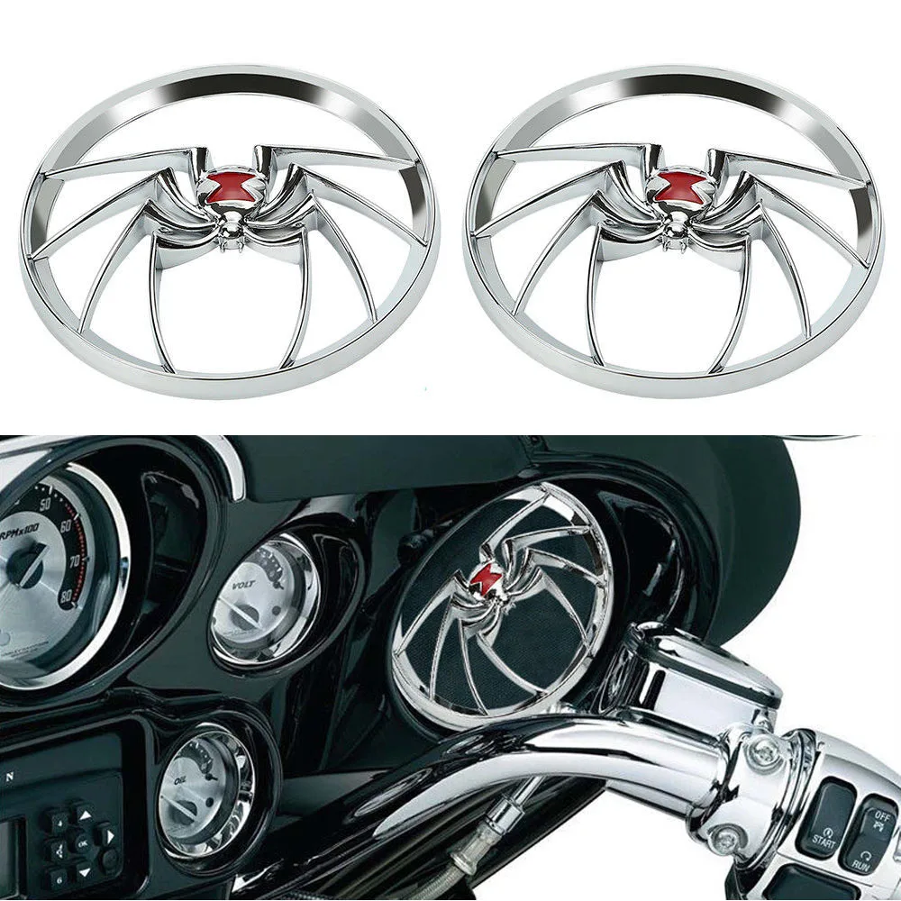 

2x Chrome Spider Speaker Grills Cover Trim Ring Cap Decorative for Harley Street Glide Electra Glide Road Glide Trikes 96-13