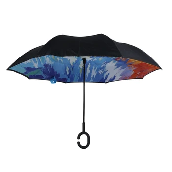 

Folding Reverse Umbrella Double Layer Inverted Windproof Rain Car Umbrellas For Women