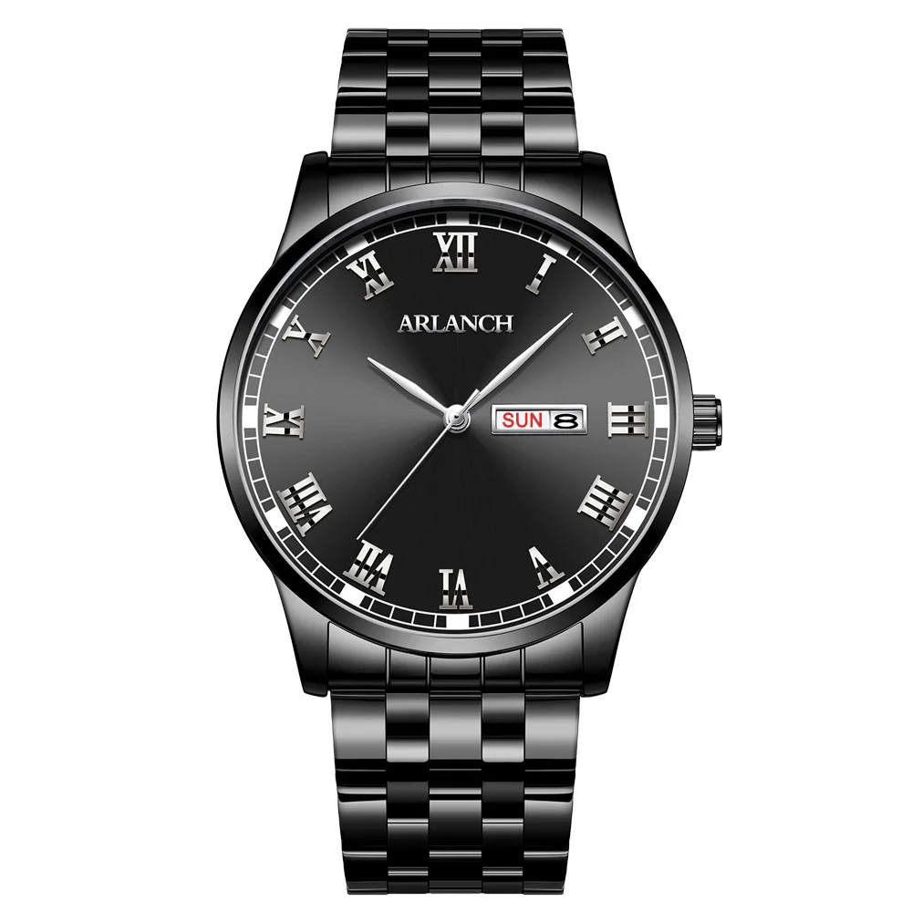 

Mens Watches Luxury Black Silver Gold Quartz Watch Stainless Steel Male Clock Date Week Waterproof Man Wristwatch