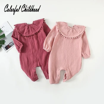 

Cute Lotus Leaf Collar Baby Rompers Double Wash Cotton Jumpsuit Bebe Vestidos Infant Baby Rompers Children's Antumn Clothing