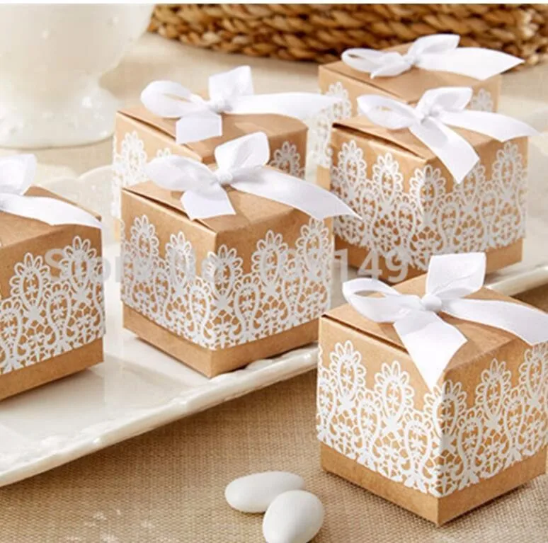 Size: 5*5*5cm print lace Kraft Paper Box,DIY Wedding Gift Favor Boxes