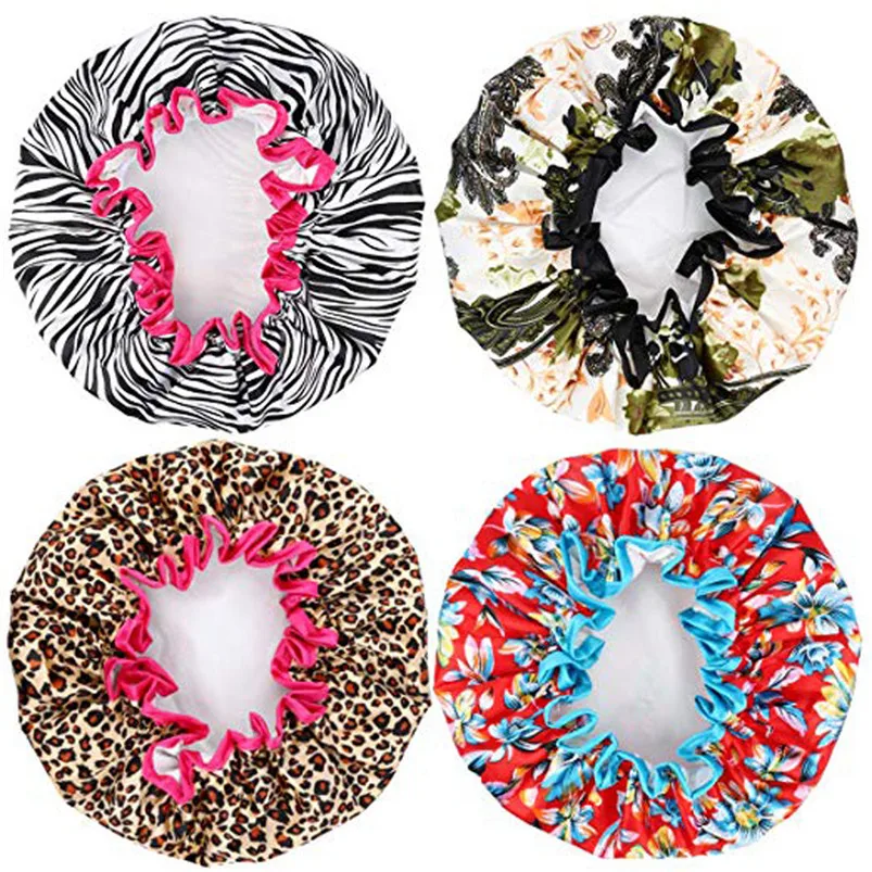 4pcs Extra Large Bath Caps Cute Shower Caps Perfect For Hair Lengths Waterproof Double Layer  Multi-functional Caps #4N02#f (7)