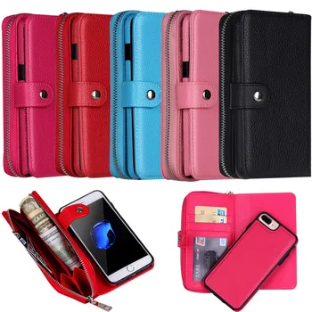 

10pcs/lot For iPhone X Case Multi-Function Wallet Handbag Removable Leather Case With Zipper For iPhone 8 Plus 7 Plus 6S Plus