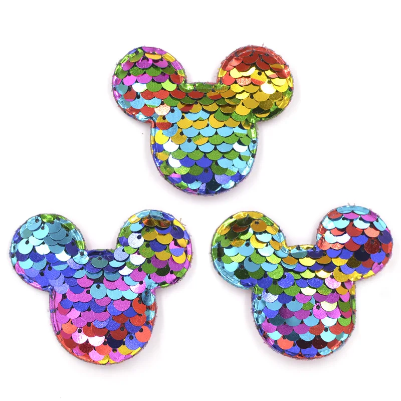 

16Pcs Glitter Rainbow Sequins Padded Patches Baby Girls Hair Accessories Mickey Appliqued for Crafts BB Clip Decoration F29