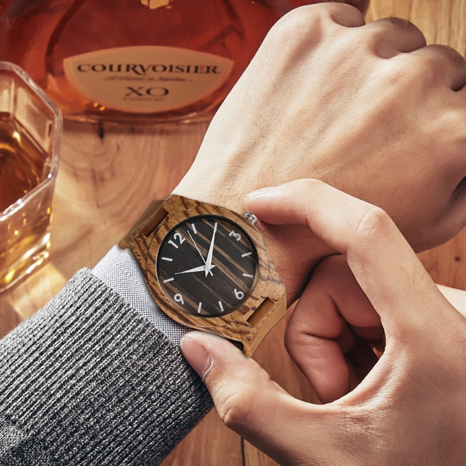 Top Gifts Creative Stripe Dial Wooden Watch Male Fashion Bamboo Analog Quartz Wristwatch Time Genuine Leather Natural Wood Clock 2017 Christmas Gifts (26)