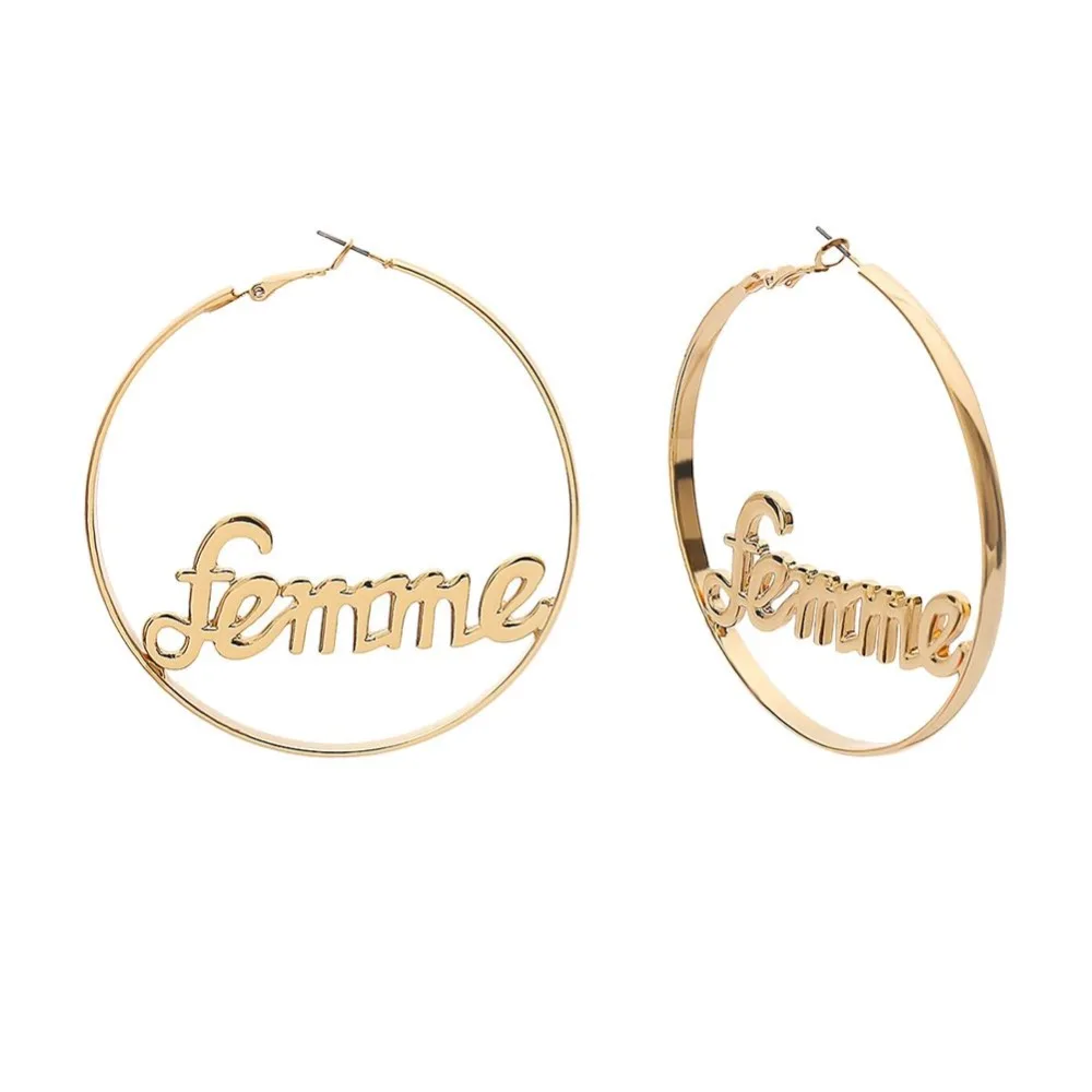 Women's Geometric Femme Baby Letter Hollow Hoop Circle Earrings