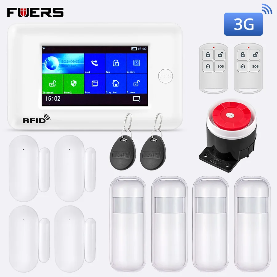 FUERS PG106 2G 3g GPRS беспроводной WiFi GSM Противоугонная домашняя система охранной сигнализации с охранным детектором движения RFID приложение управление - Цвет: PG106 3G Kit 2