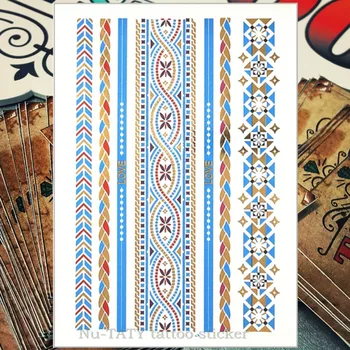 

Nu-TATY 24 style Temporary Tattoo Body Art, golden blue LOVE Chain Designs, Flash Tattoo Sticker Waterproof 21*15cm