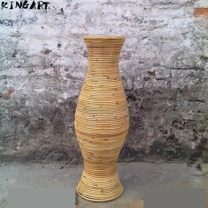 90cm High Big Bamboo & Wood Vase Large Floor Vase Retro Vintage Living