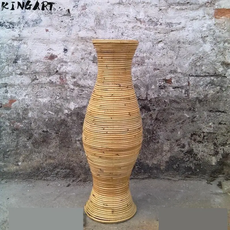 

Chinese Large Bamboo Floor Vase Big Living Room Decorative Floor Vase Home Art & Craft Flower Pot Woven Retro Antique Finish