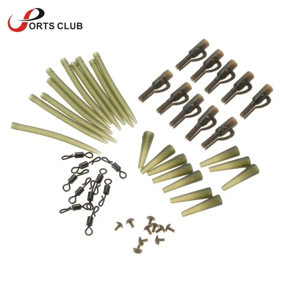 

50pcs Terminal Carp Fishing Tackle Safety Lead Clips with Pins Tail Rubber Tubes Anti Tangle Sleeves Quick Change Rolling Swivel