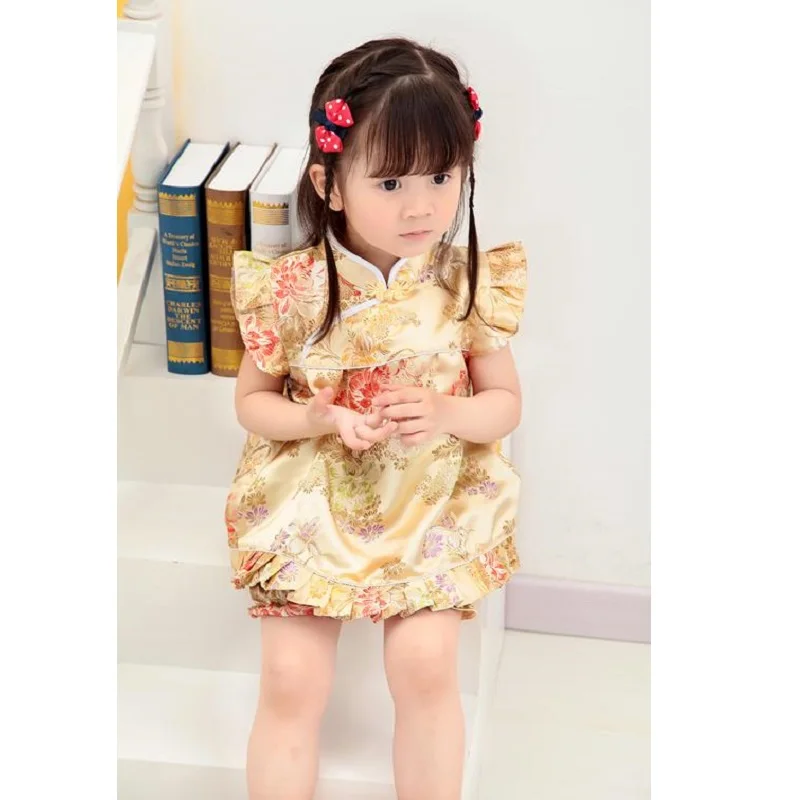 QIPAO/комплекты золотистого цвета для девочек Лето 2018 Комплект одежды маленьких