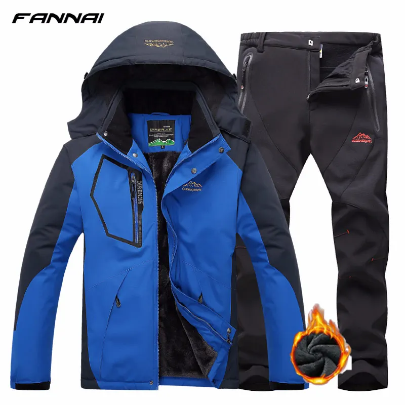 

Outdoor Trekking Camping Jacket Set + Hiking Pants Man Winter Heated Set Waterproof Fishing Tracksuit Softshell Fleece Pants 5XL