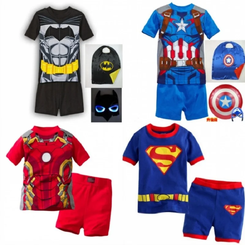 

The superhero captain America iron man suit batman costumes children's short sleeve pajamas