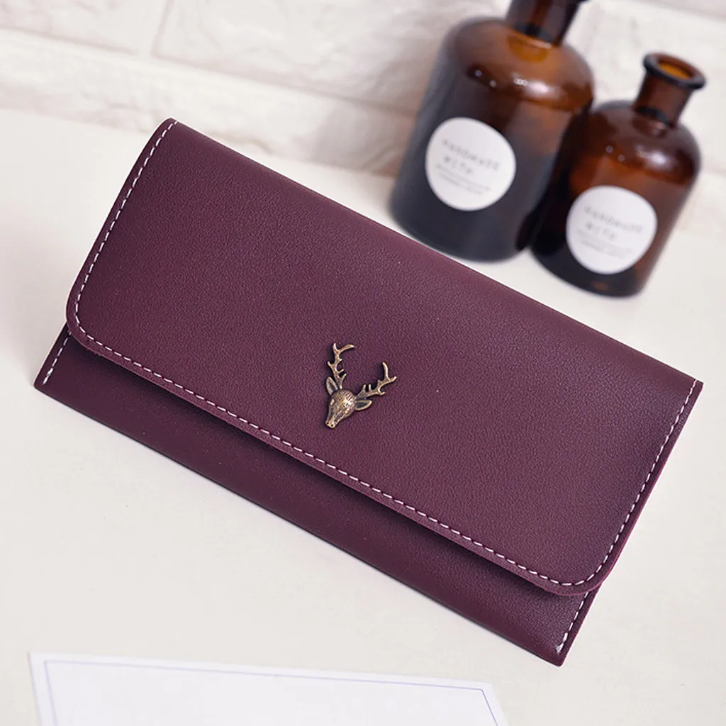 

2019 High Quality Retro Female Growth Section Simple Solid Color Deer Purse Wallet Female Pu Leather Wallet Portefeuille Femme30