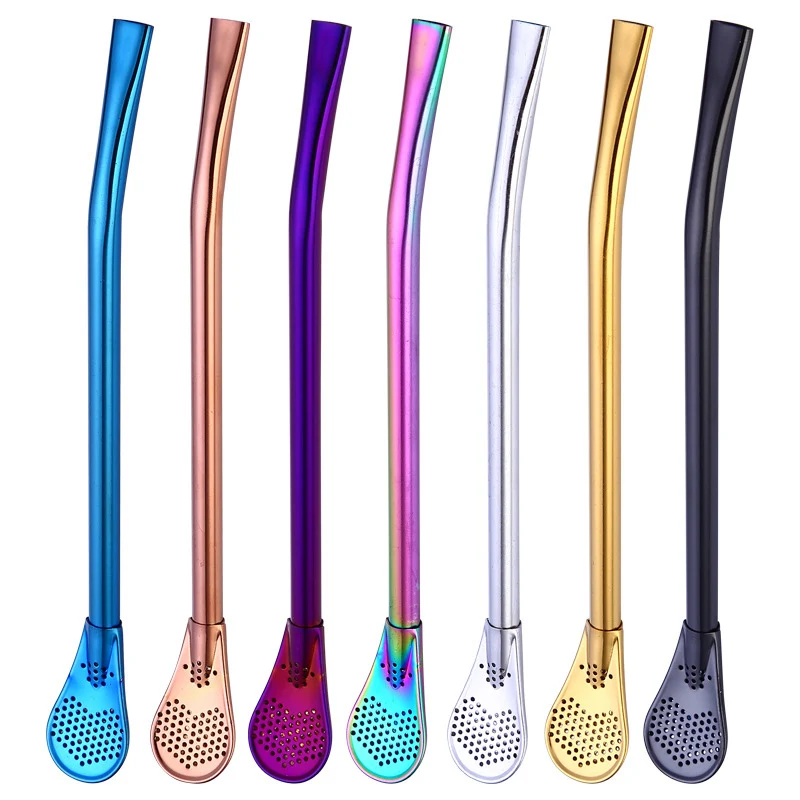

1Pcs Multicolour Stainless Steel Coffee Spoon Straw Drinking Tea Yerba Mate Straw Gourd Bombilla Filter Spoon