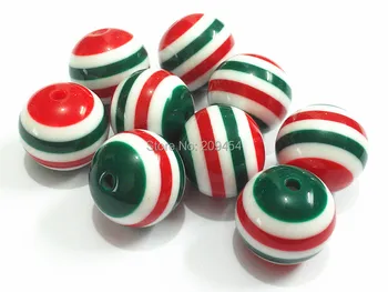 

Newest ! 20mm-100pcs/lot Christmas Color Red/White/Green Resin Stripe Chunky Beads For Christmas Jewelry Making