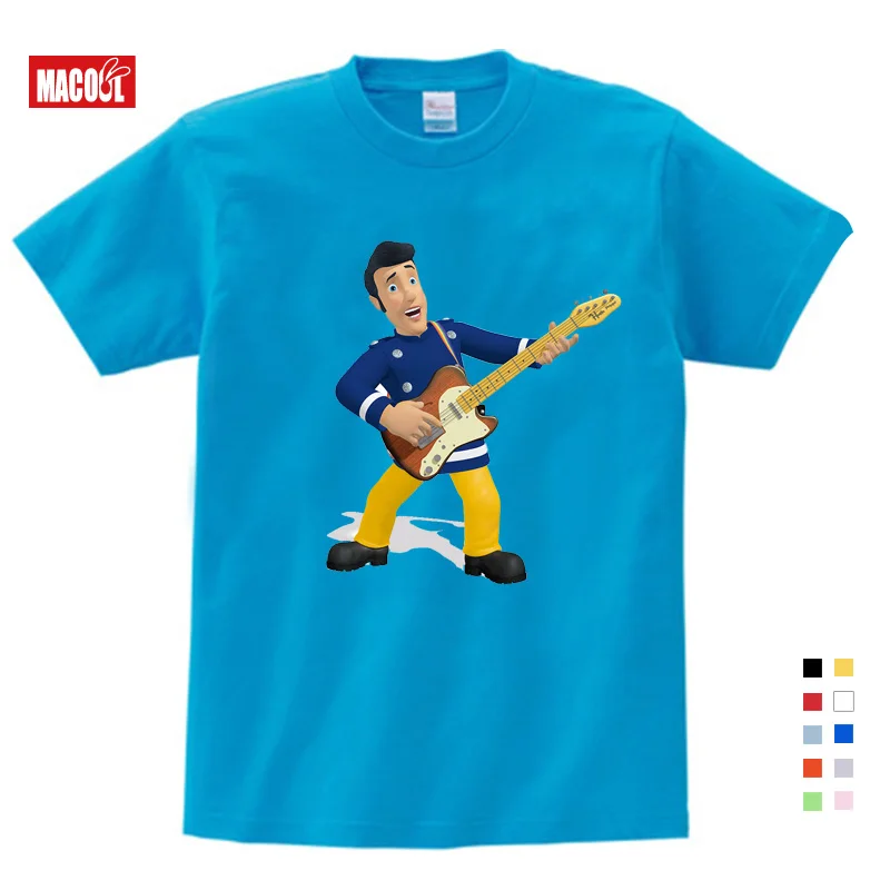 Children Cartoon Fireman Sam Print Cotton T-shirts for Boy Shirt Girl Short Sleeve Tee Tops Clothes Kids Clothing Unisex 3T-9T