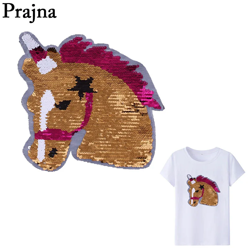 

Prajna Unicorn Sequins Appliques Horse Hand Embroidered Patches For Clothes Backpack Clothing Patchwork Fabric Sticker E
