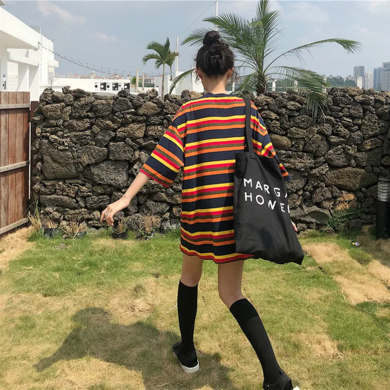 

2019 Neploe Rainbow Stripe T Shirt Spring Harajuku Female Shirt Long Sleeve Plus Size Tshirts Woman Korean Tops Feminine