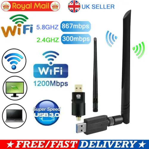 

1200Mbps Dual Band 2.4GHz 5GHz Wireless USB 3.0 WiFi Adapter 802.11AC w/Antenna