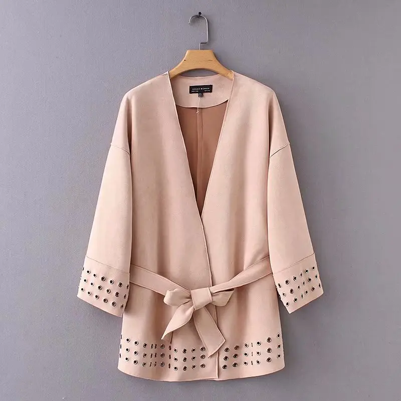 

Women jacket fashion loose thin long-sleeved suede texture kimono jacket female European and American new coat women