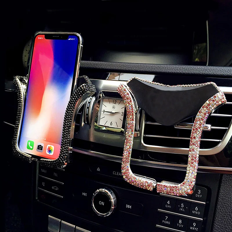 5 Pieces Bling Car Phone Holder Crystal USB Car Charger Diamond Car Accessories Set Rhinestone Phone Holder for Car Bling Car Cup Coaster for Car Interior Decoration