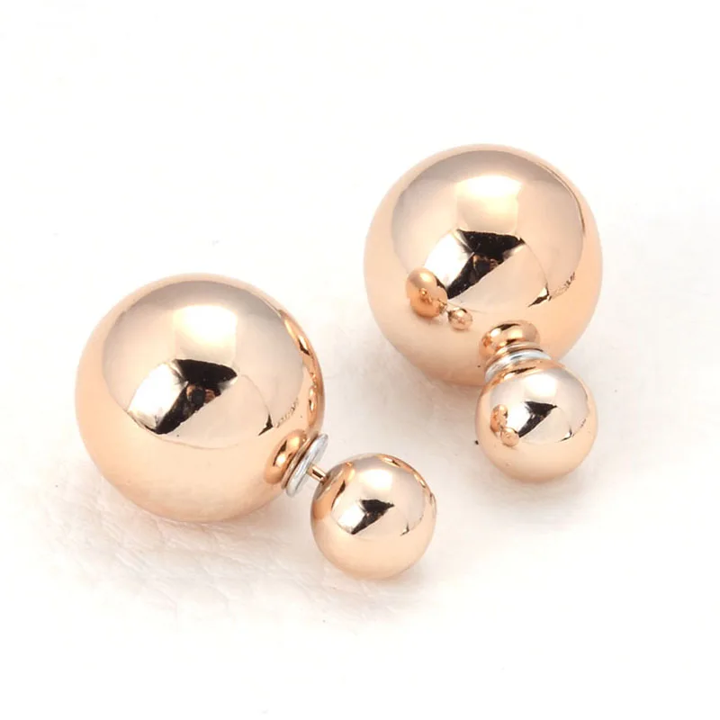 

Matalic Plated Double Side Round Earrings Jewelry Double Pearl Earring For Women